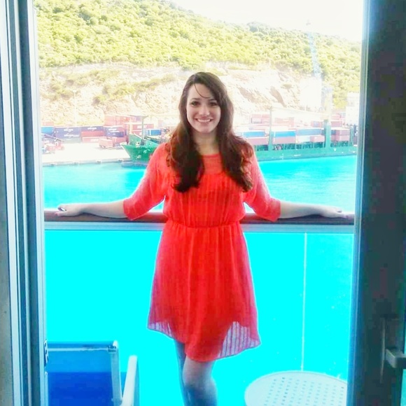 Flying Tomato Orange Textured Dress with Lace - Picture 5 of 6